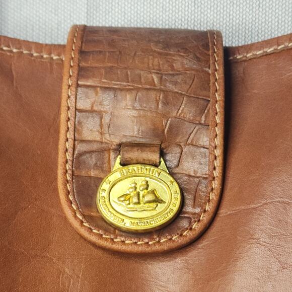 Vintage Brahmin Tote Brown Tuscan Leather Croc Trim Detail Shoulder Bag Rustic - Picture 6 of 10